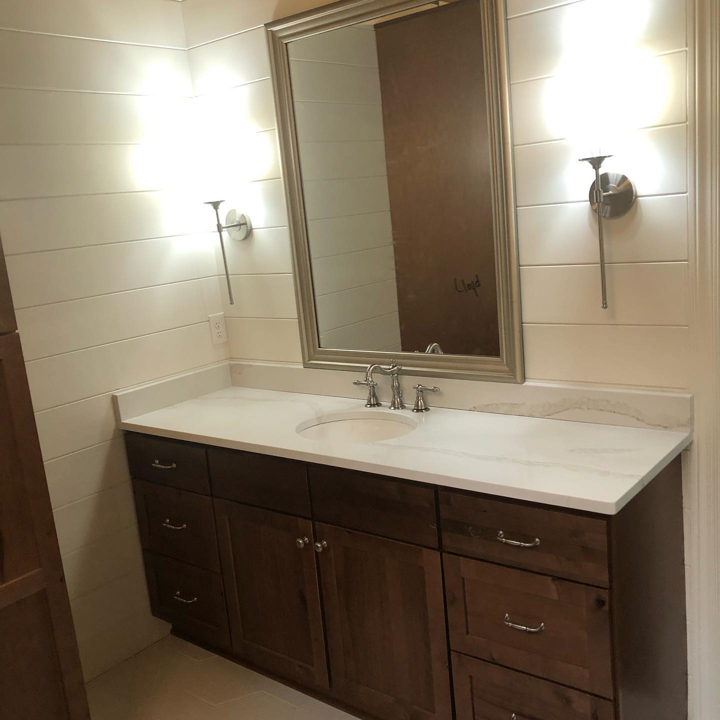 Master Bedroom Bathroom Vanity Cabinets with New Tops and Kobs 2