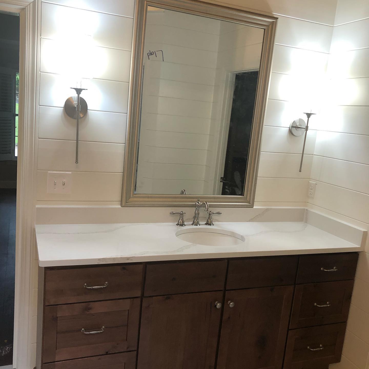 Master Bedroom Bathroom Vanity Cabinets with New Tops and Kobs 1