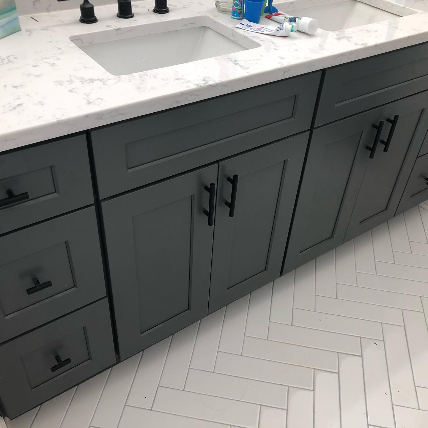 Double Sink Base Cabinets Installed 1