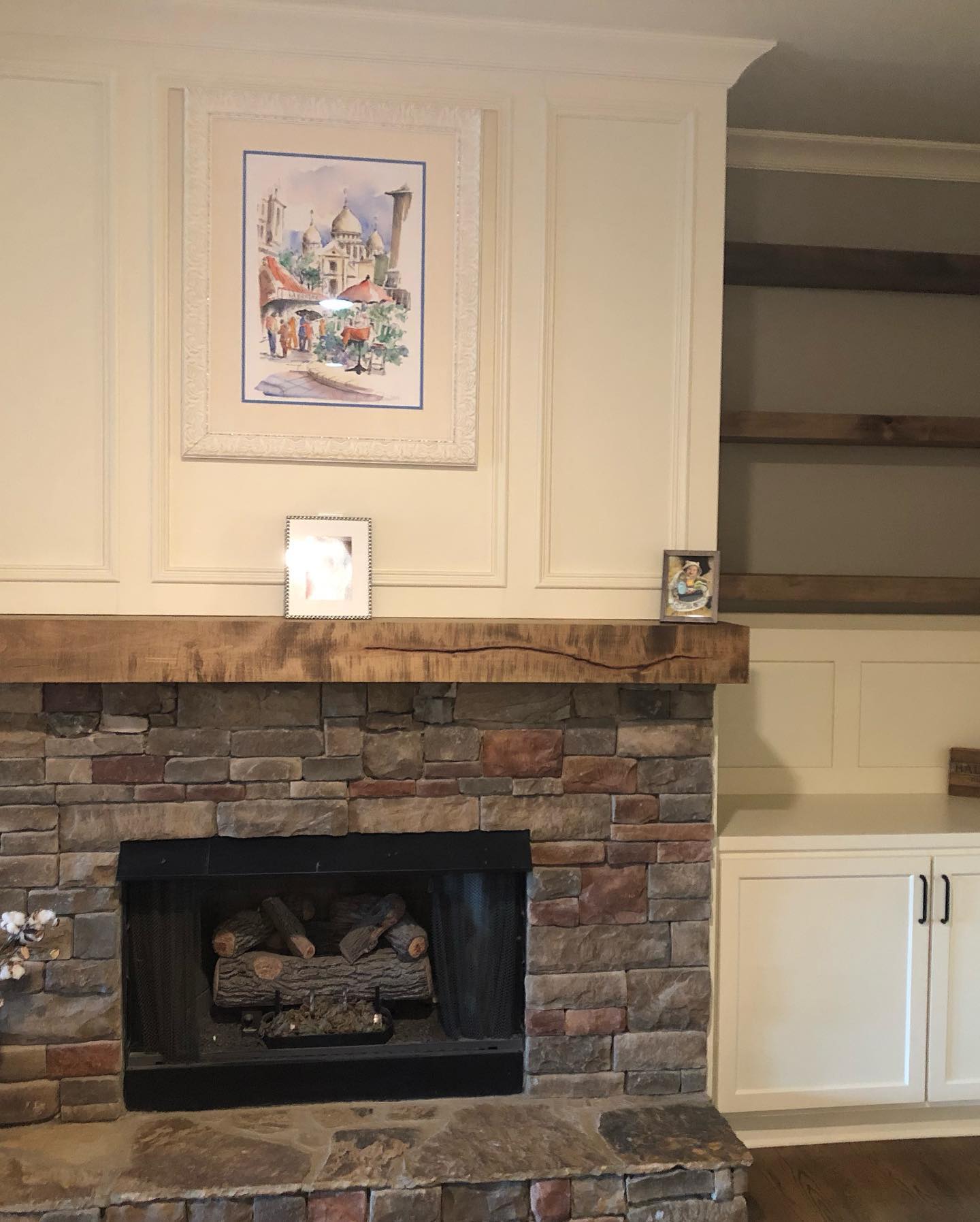 Custom Mantel Floating Shelves with Built in Cabinets 1