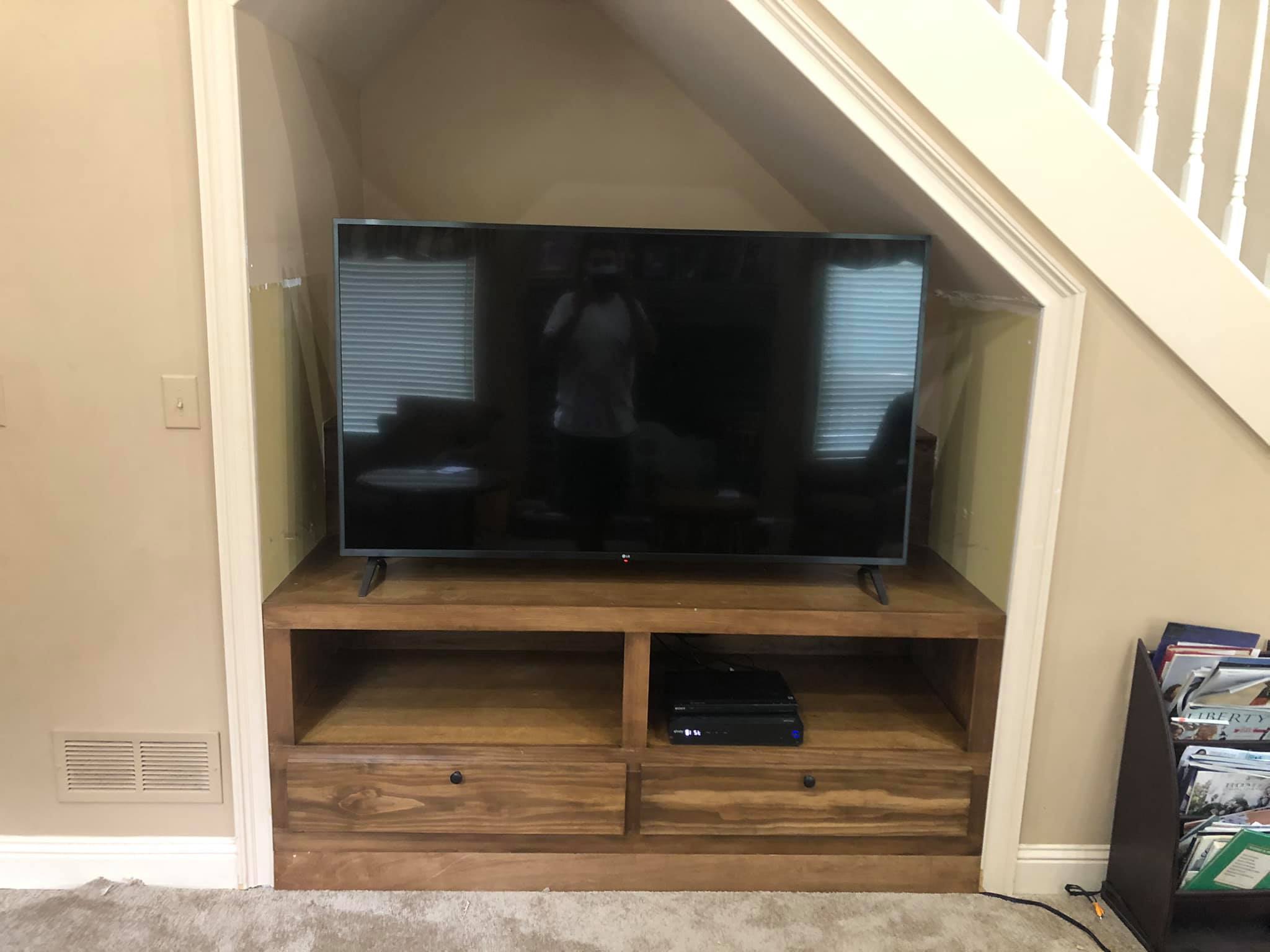 Entertainment Center Walnut Stain on Birch Plywood & Pine Face Fronts near Peachtree City 3