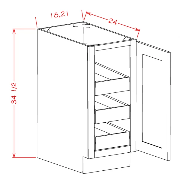 Full Height Single Door Triple Rollout Shelf Bases