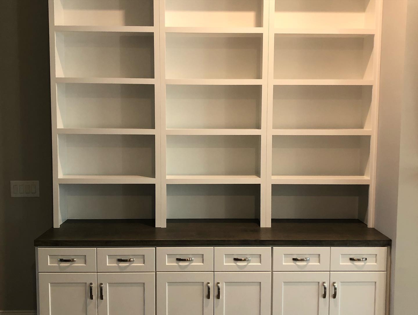 White Built in Cabinet Bookshelves Main Closeup 2