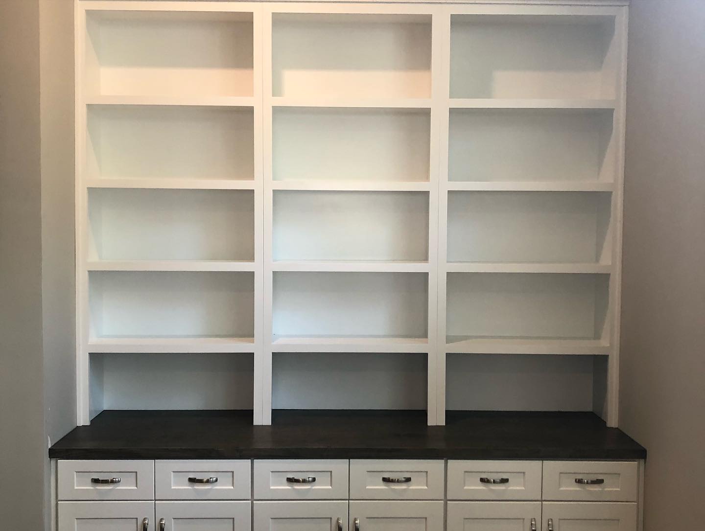 White Built in Cabinet Bookshelves Main Closeup