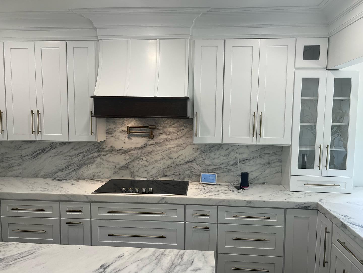 Complete Shaker White Kitchen Cabinets Installation with Crown Molding and Custom Handles PTC 4