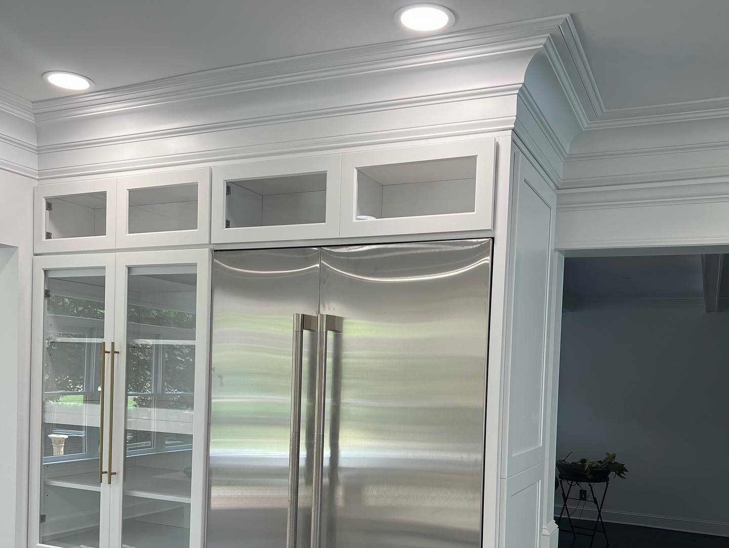 Custom White Cabinets Painting and Installation with Glass Faces and Custom Handles PTC 2